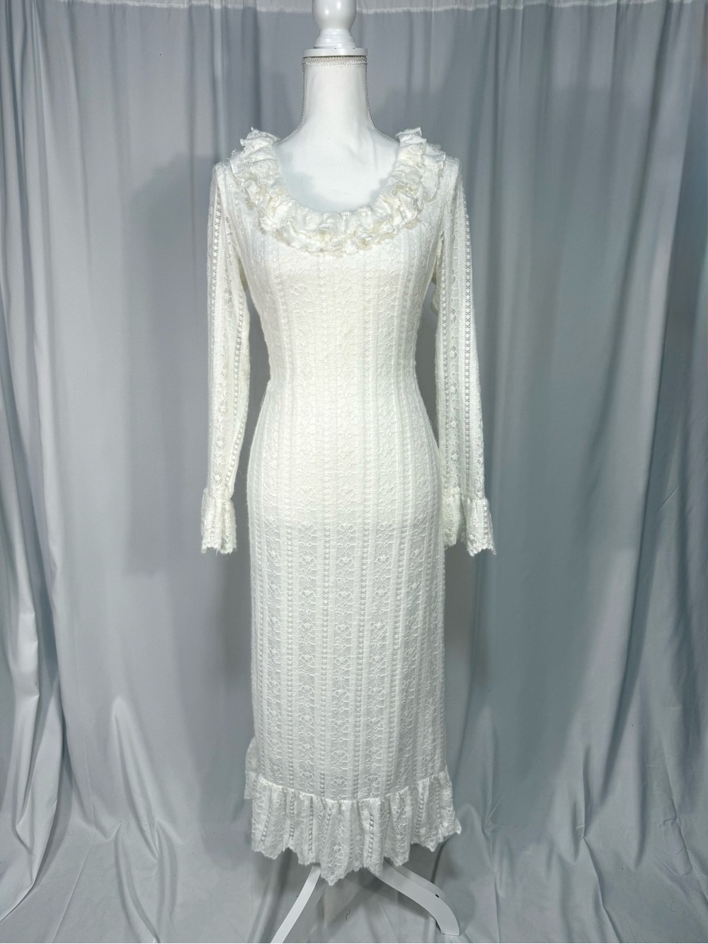 Ivy City Co Dreamy Lace Long Sleeve Ruffle Maxi Dress Cottagecore Size Small